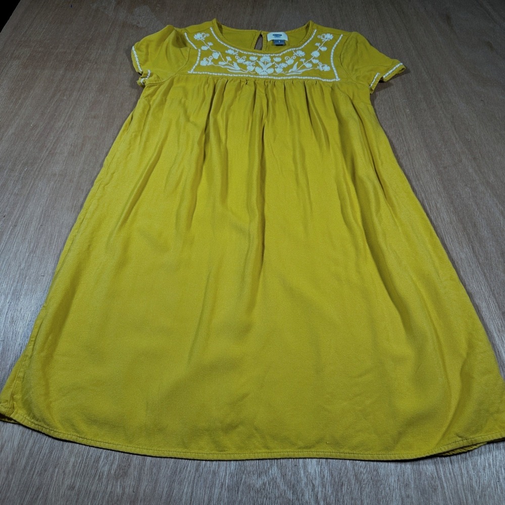 Old Navy Embroidered Shift Dress Womens Small Golden Yellow Boho Floral Casual